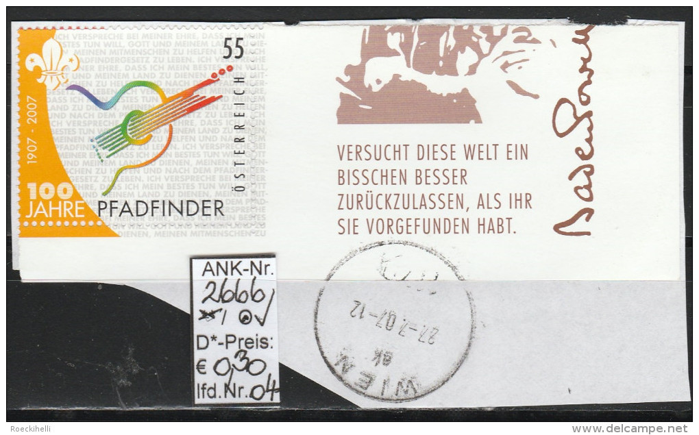 22.2.2007 - Aus Block-Nr. 39 "100 Jahre Pfadfinderbewegung" - O Gestempelt  -  S. Scan (2666o 01,03-04) - Gebraucht