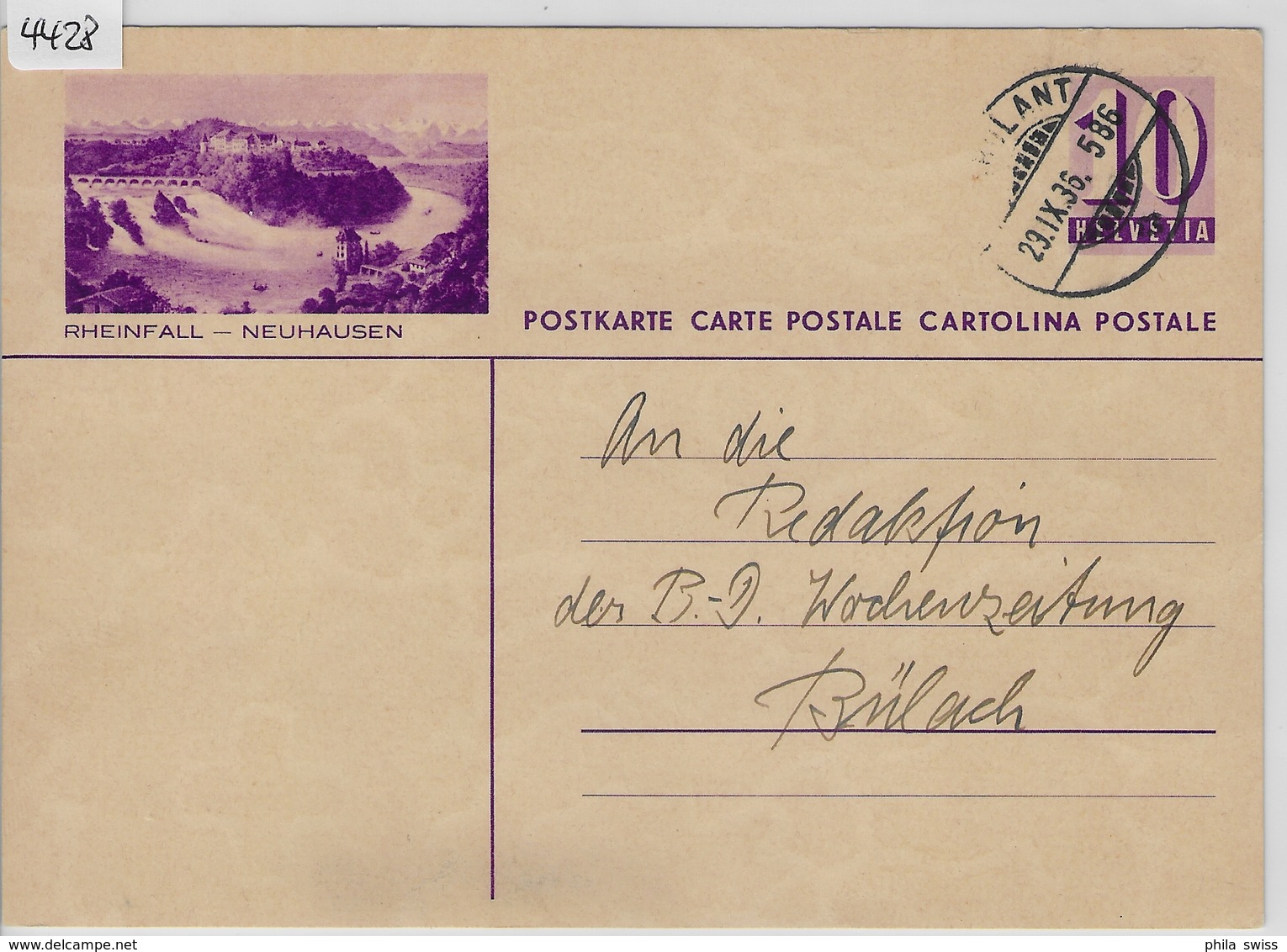 1936  Violett 139 - Rheinfall-Neuhausen - Stempel: Abulant 29.IX.36 - Interi Postali