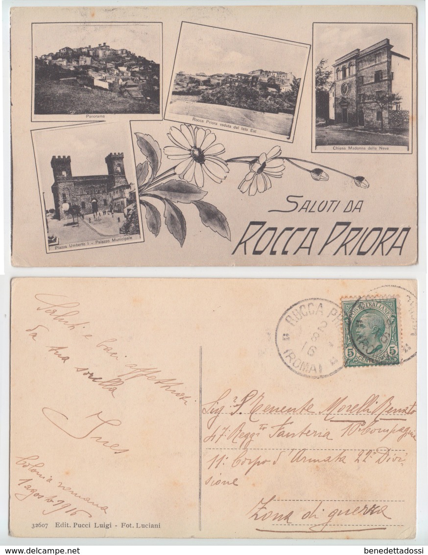 Rocca Priora - Saluti Da Rocca Priora Al Fronte Di Guerra, 1916 (inviata In Zona Di Guerra) - Altri & Non Classificati