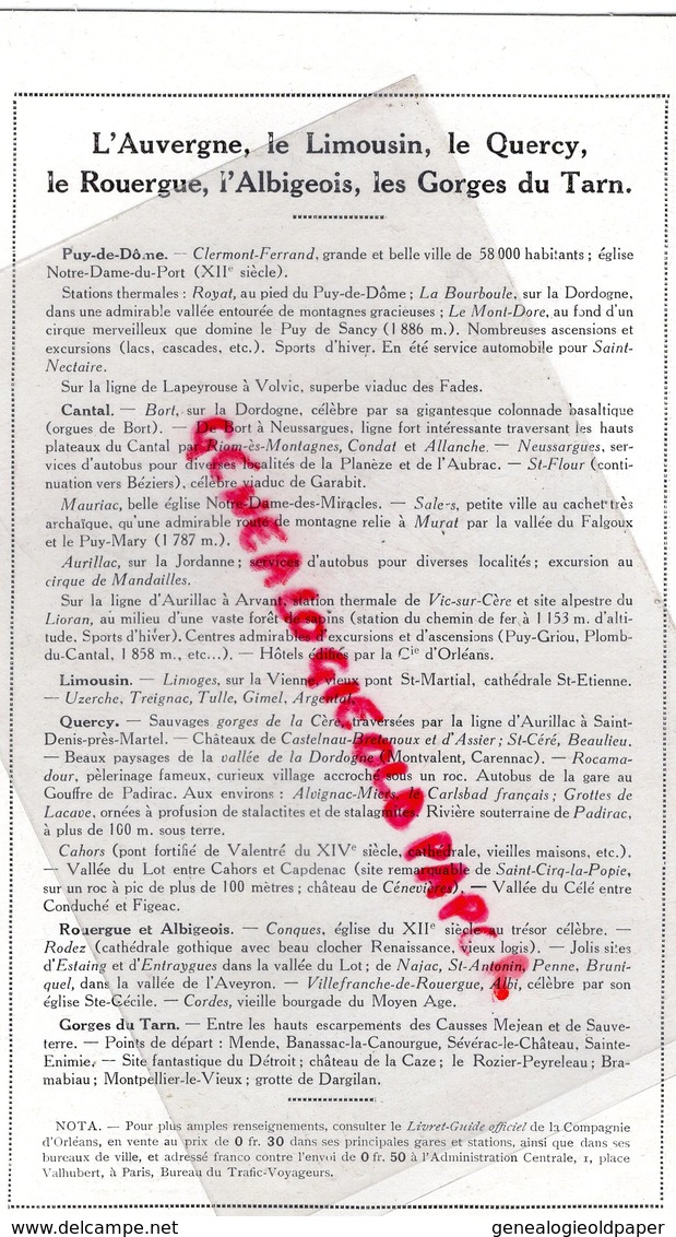 63- 87- 46-12--81-48- DEPLIANT SNCF- L' AUVERGNE CHEMINS FER PARIS ORLEANS-1913- LIMOGES-ISSOIRE-MENDE-FIGEAC-AURILLAC - Dépliants Touristiques
