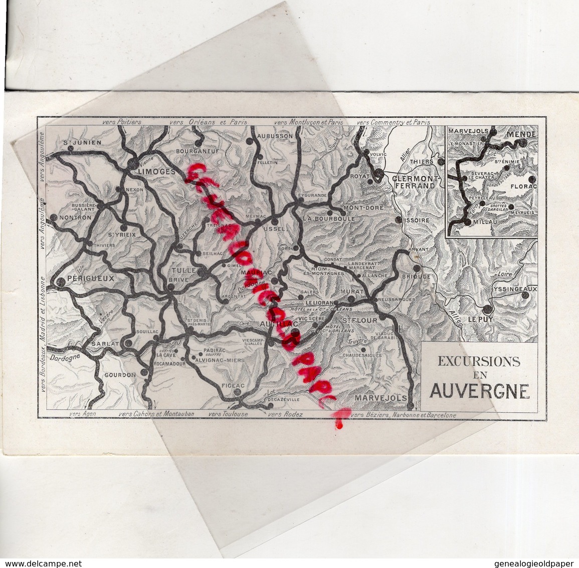 63- 87- 46-12--81-48- DEPLIANT SNCF- L' AUVERGNE CHEMINS FER PARIS ORLEANS-1913- LIMOGES-ISSOIRE-MENDE-FIGEAC-AURILLAC - Dépliants Touristiques