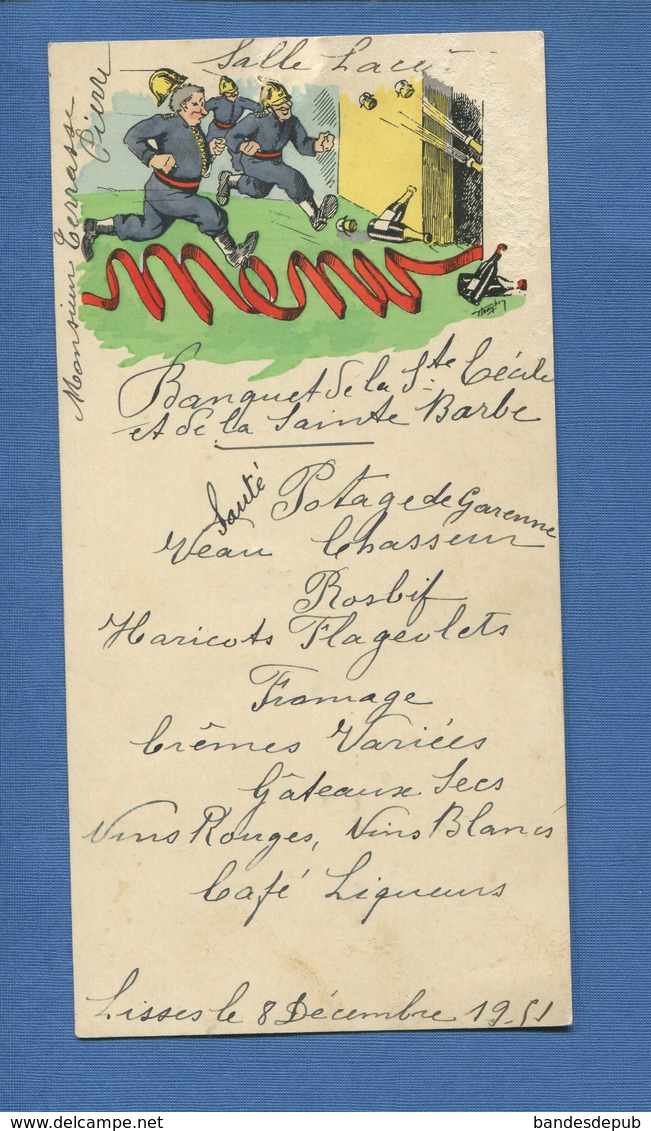 LISSES Essonne MENU  Manuscrit 1951 Banquet Sainte Cécile Et Sainte Barbe Pompier Terrasse Pierre Bouchon Champagne - Menus