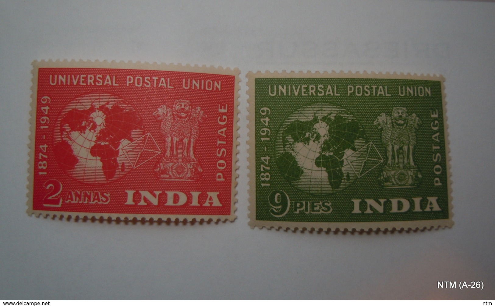 India	1949	UPU Universal Postal Union 2As And 9 Pies Stamps. SG 325-326. MH - Nuevos