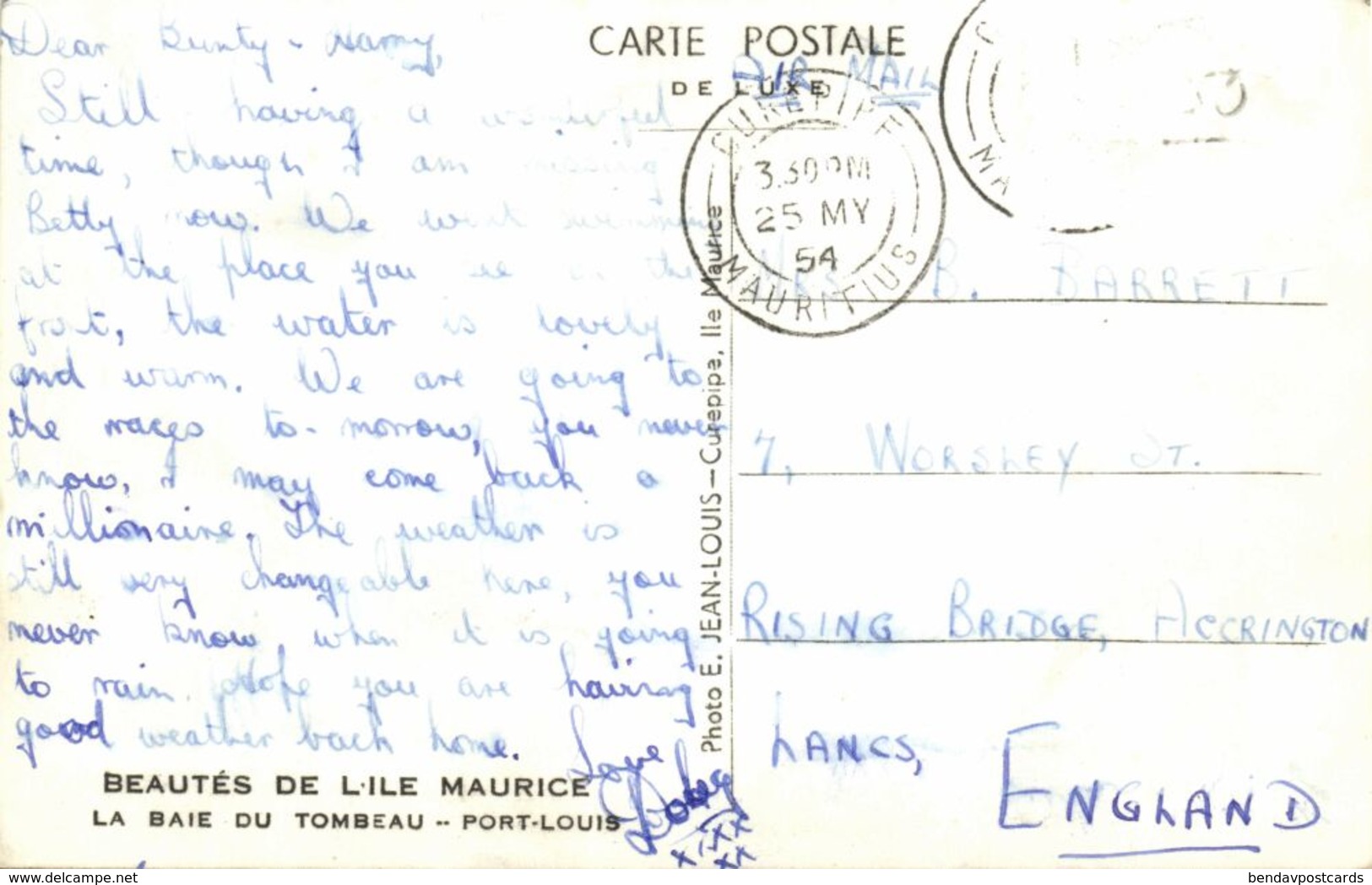 Mauritius Maurice, PORT LOUIS, La Baie Du Tombeau (1954) Postcard - Mauritius