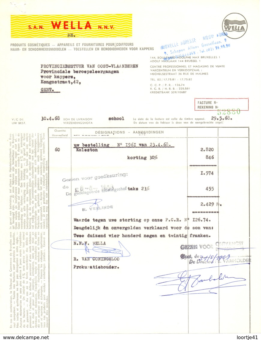 Factuur Facture  - Produits Cosmétiques Wella - Bruxelles 1968 - Profumeria & Drogheria