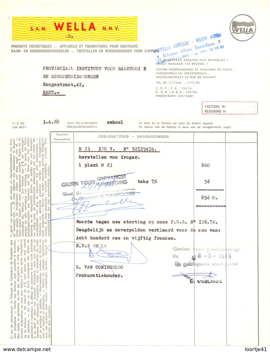 Factuur Facture  - Schoonheidsmiddelen  Wella - Brussel 1968 - Chemist's (drugstore) & Perfumery