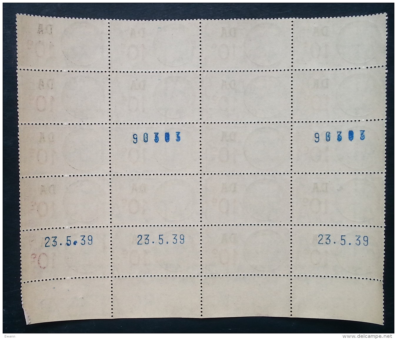 Planche 20 Timbres Fiscaux - SURCHARGE DA 10c - Coin Daté 23.5.1939 - Neufs - Stamps