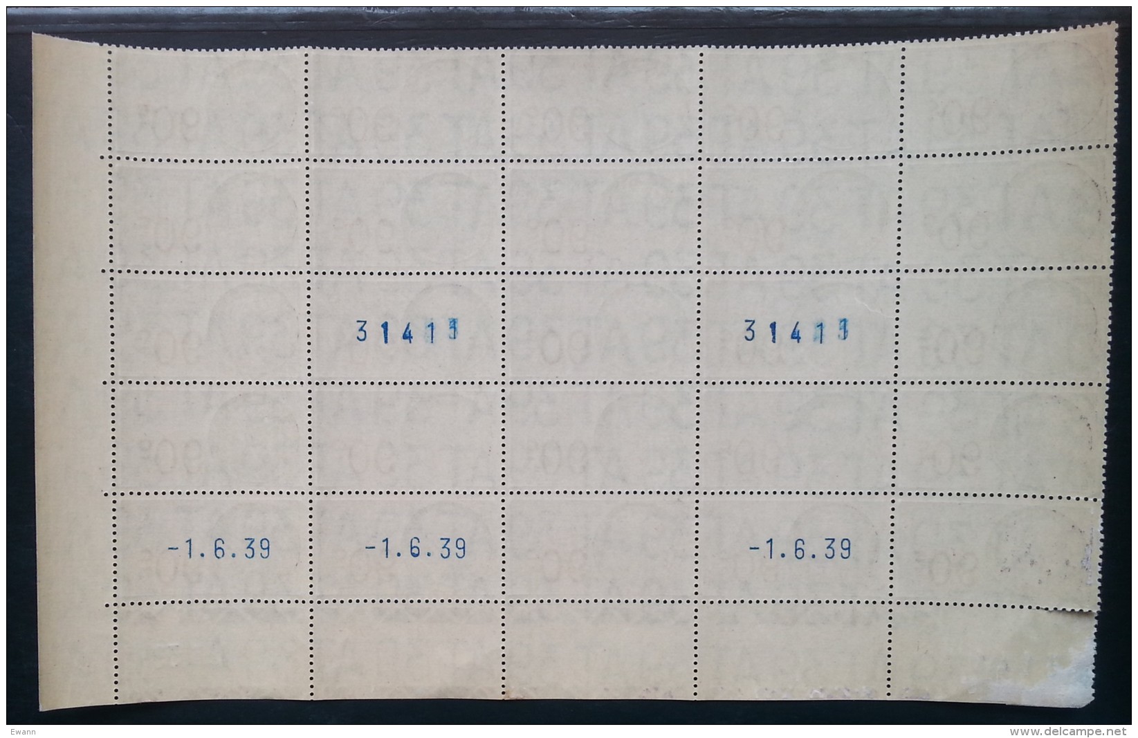 Planche 25 Timbres Fiscaux - 90c - Coin Daté 1.6.1939 - Neufs - Timbres