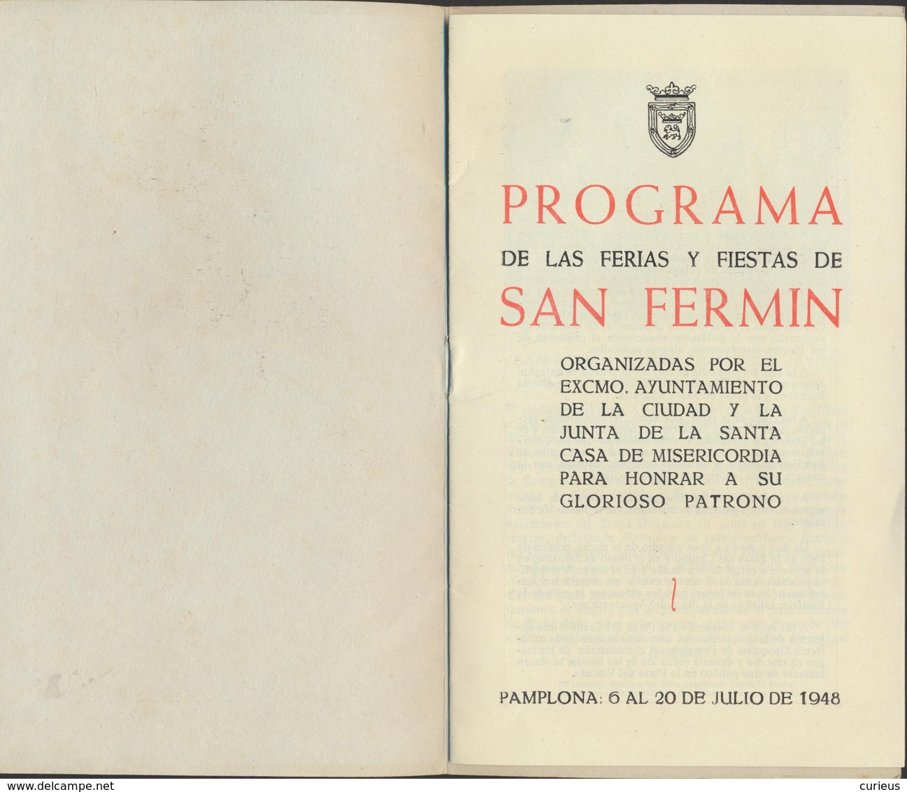 PAMPLONA * SAN FERMIN 1948 * PROGRAMMA DE FESTEJOS * 20.5 X 12 CM * 18 PP - Collections