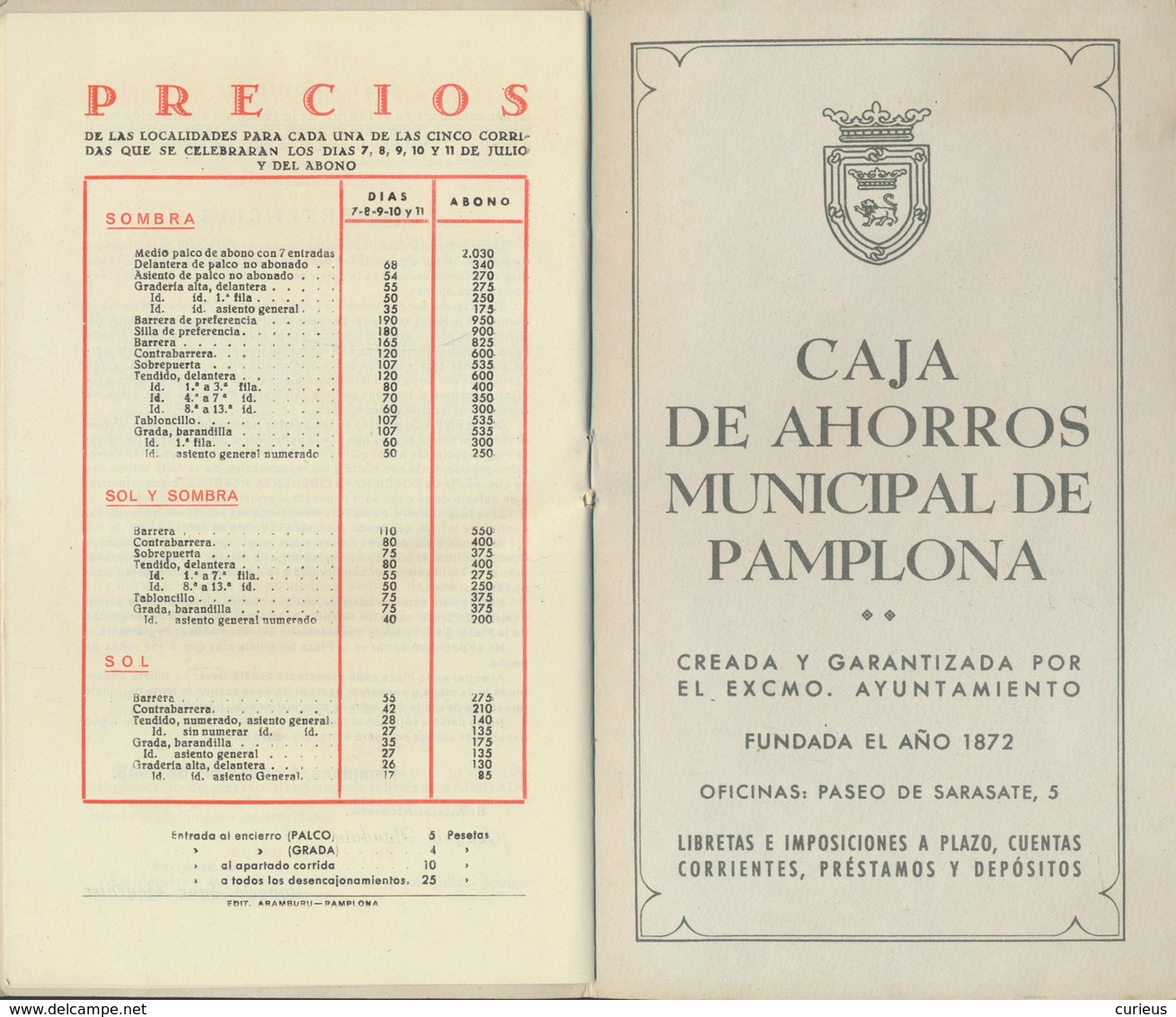 PAMPLONA * SAN FERMIN 1948 * PROGRAMMA DE FESTEJOS * 20.5 X 12 CM * 18 PP - Collections
