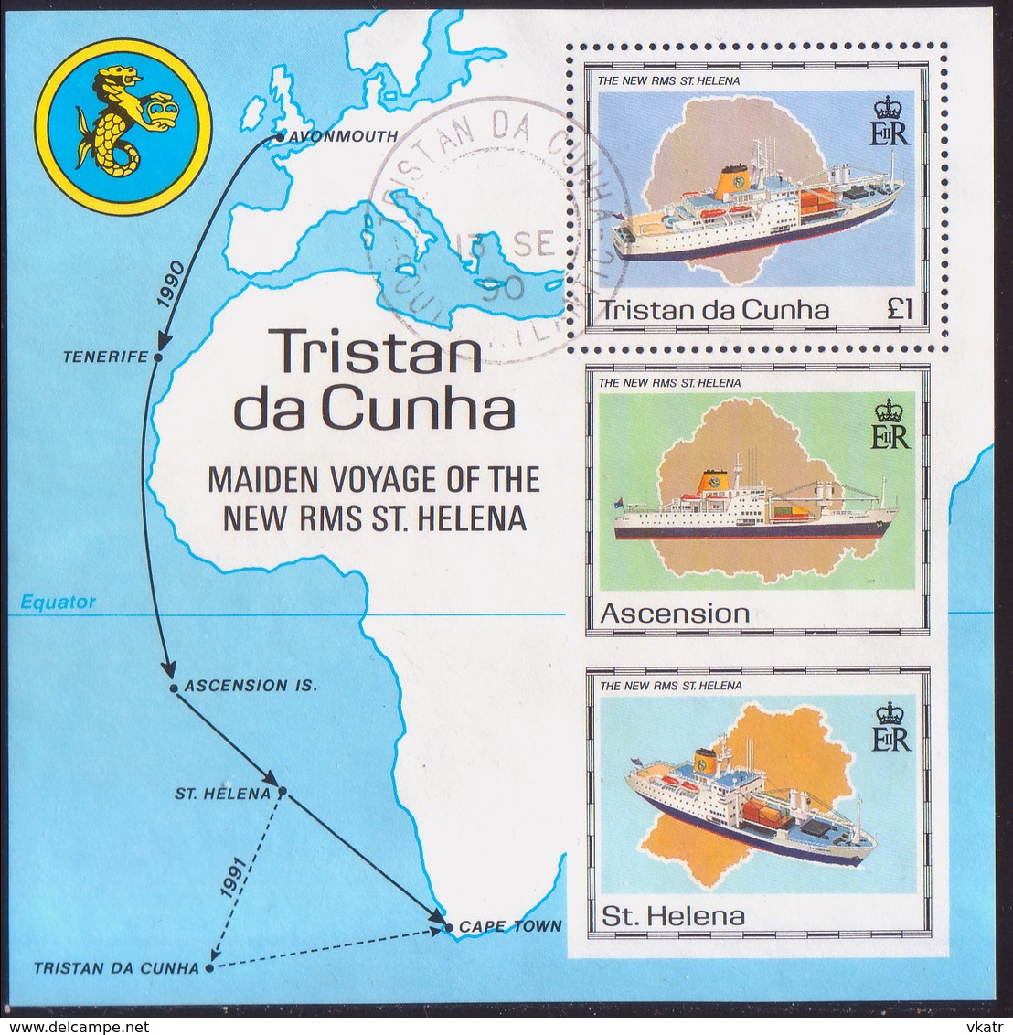 TRISTAN DA CUNHA 1990 SG #500-04 Compl.set+m/s Used Maiden Voyage Of St.Helena II - Tristan Da Cunha
