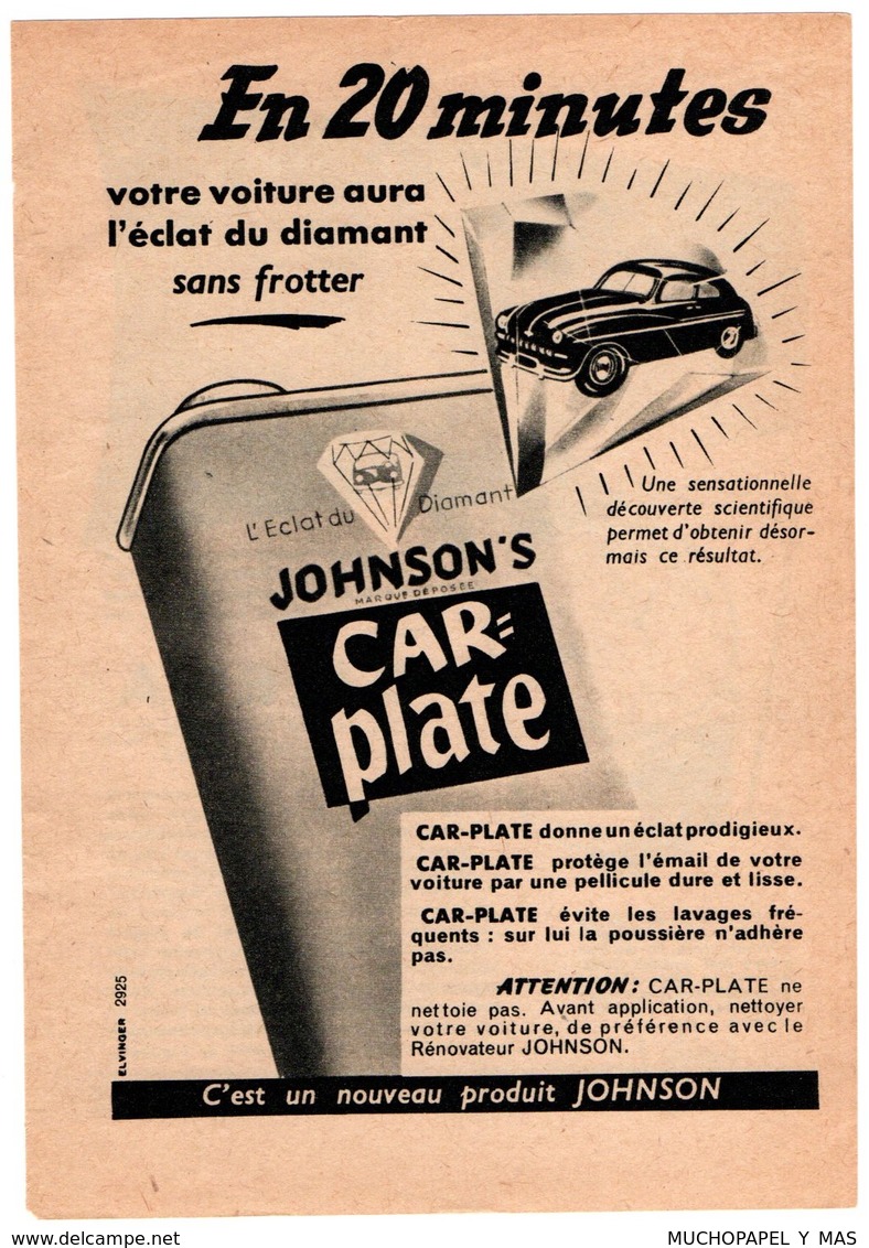 RECORTE DE PRENSA REVISTA O PERIÓDICO PUBLICIDAD RELOJES RELOJ OMEGA AUTOMATIC Y JOHNSON'S CAR PLATE VER FOTO/S Y DESCRI - Publicidad