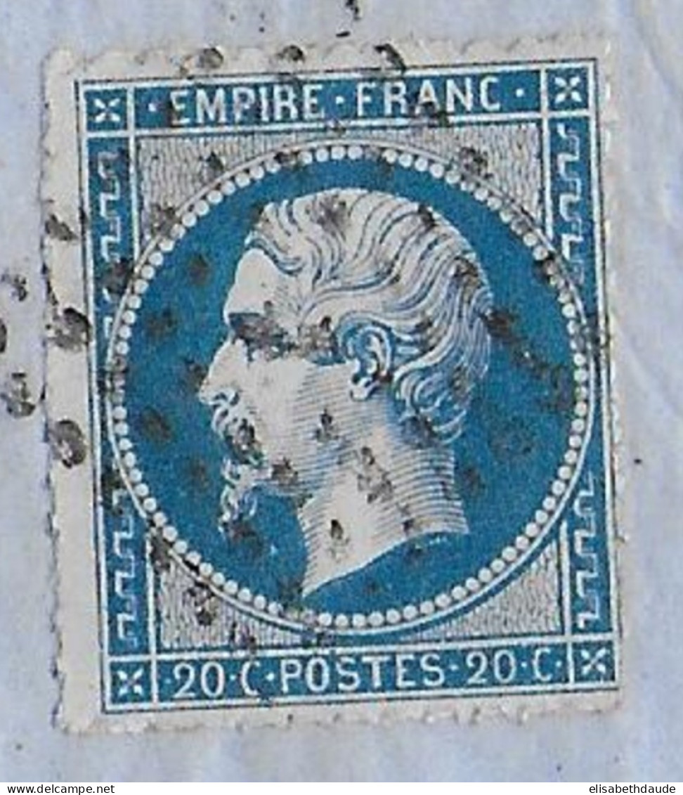 1861 - 20C EMPIRE PIQUAGE EN LIGNE RARE Sur LETTRE De PARIS - 1853-1860 Napoleon III