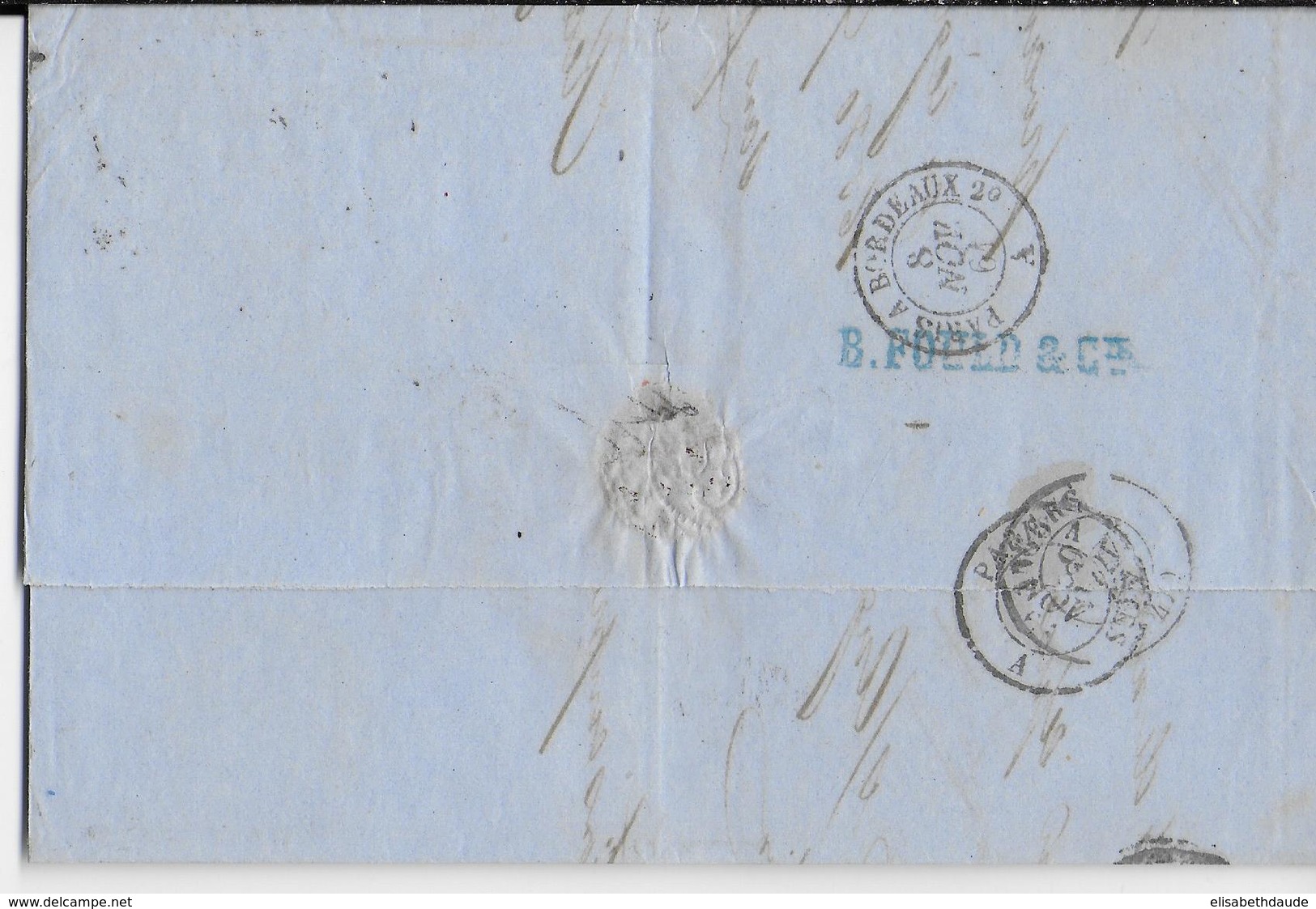 1861 - 20C EMPIRE PIQUAGE EN LIGNE RARE Sur LETTRE De PARIS - 1853-1860 Napoleon III