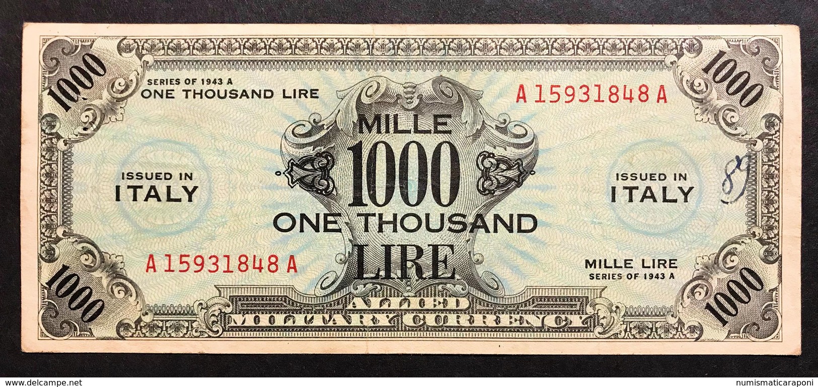 1000 AM LIRE SERIE BILINGUE A....A 1943 RARO  Fori E Scritta MB/BB LOTTO 1688 - Occupazione Alleata Seconda Guerra Mondiale