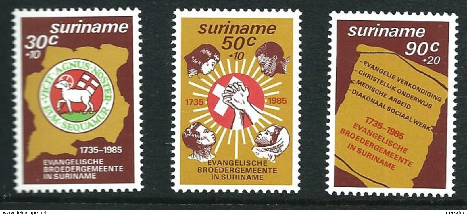 SURINAME MNH - 1985 250th Anniversary Of Evangelical Brotherhood In Surinam - Vari Cent - Michel SR 1154 1156 - Suriname