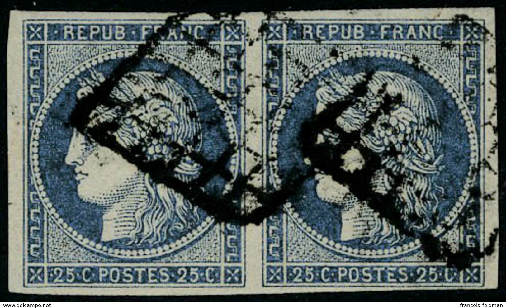 Oblitéré N° 4, 25c Bleu, Paire Hor., T.B. - Other & Unclassified