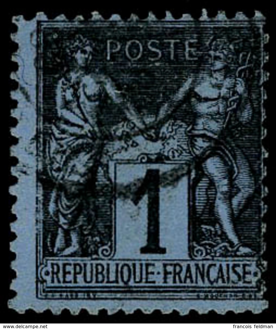 Oblitéré N° 84, 1c Noir Sur Bleu De Prusse, Dentelure Lég Améliorée Sinon T.B. Signé Brun - Sonstige & Ohne Zuordnung