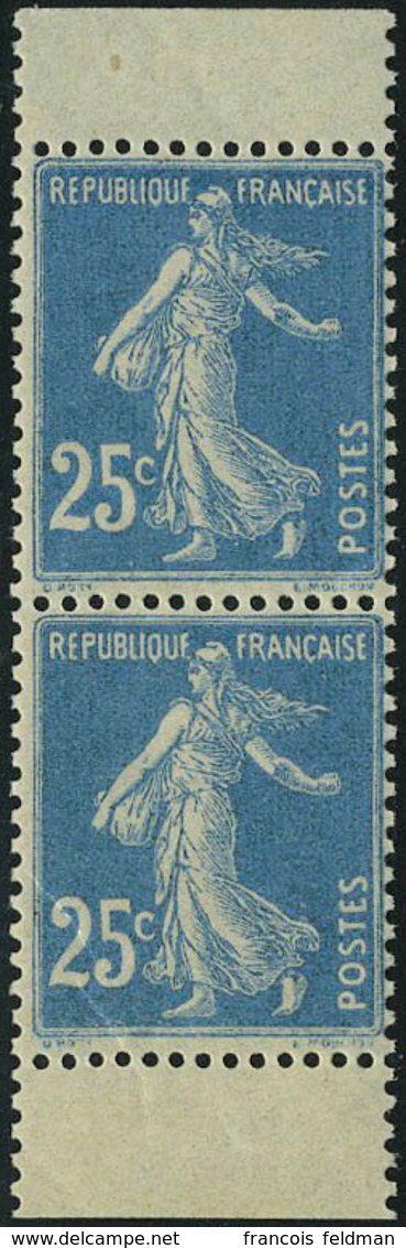 Neuf Sans Charnière N° 140f, 25c Bleu Type Semeuse, Paire Hor De Carnet, Type II, T.B. - Other & Unclassified