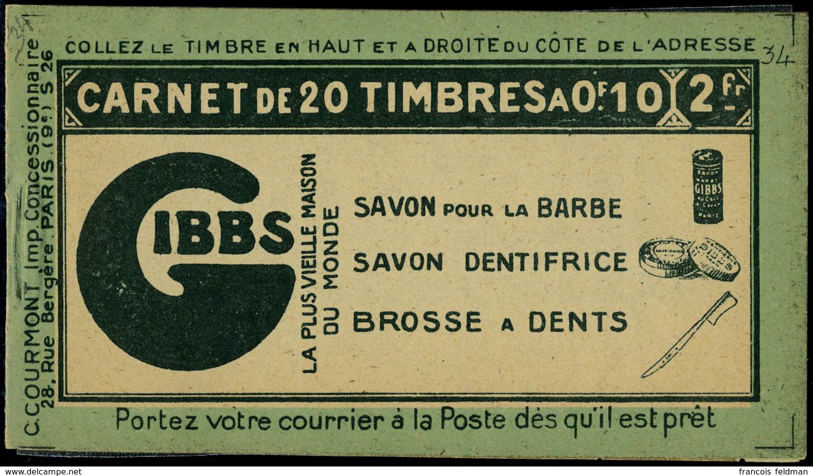 Neuf Sans Charnière N° 159C1, 10c Vert Couverture Gibbs, L'Aigle, S 26 T.B. - Andere & Zonder Classificatie