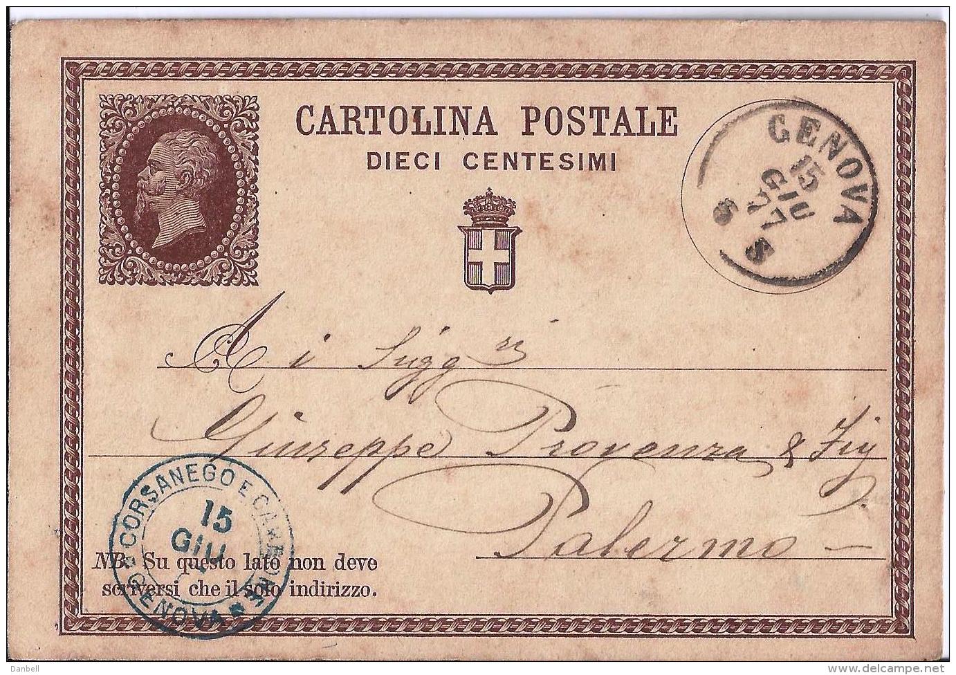 MG108) ITALIA REGNO 1877- Intero Postale Vitt.Emanuele II - Timbro GENOVA - Interi Postali