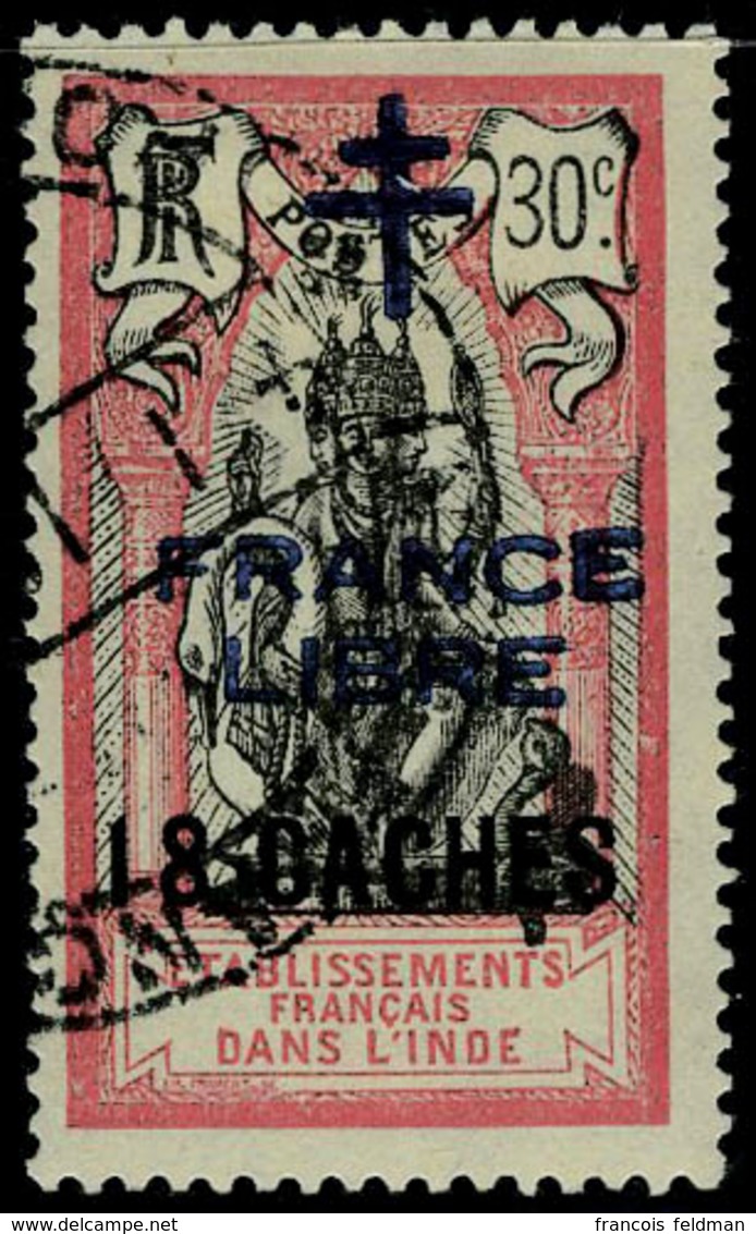 Oblitéré N° 159, 18c Sur 30c Rose Et Noir Srucharge France Libre En Noir T.B.  Signé Scheller - Other & Unclassified