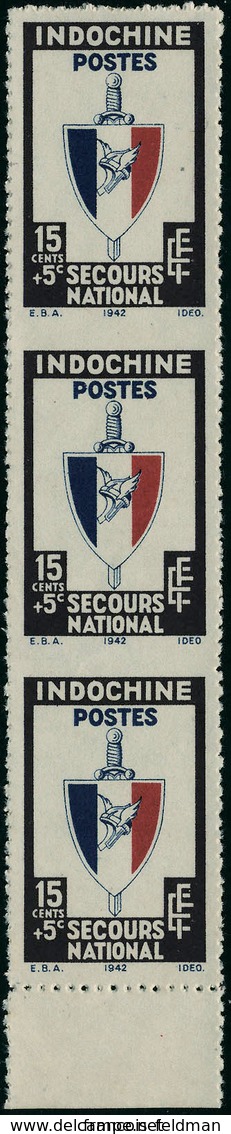 Neuf Sans Gomme N° 282. 15c + 5c, Secours National, Bande De 3 Verticale, Non Dentelé Horizontal. T.B. - Other & Unclassified