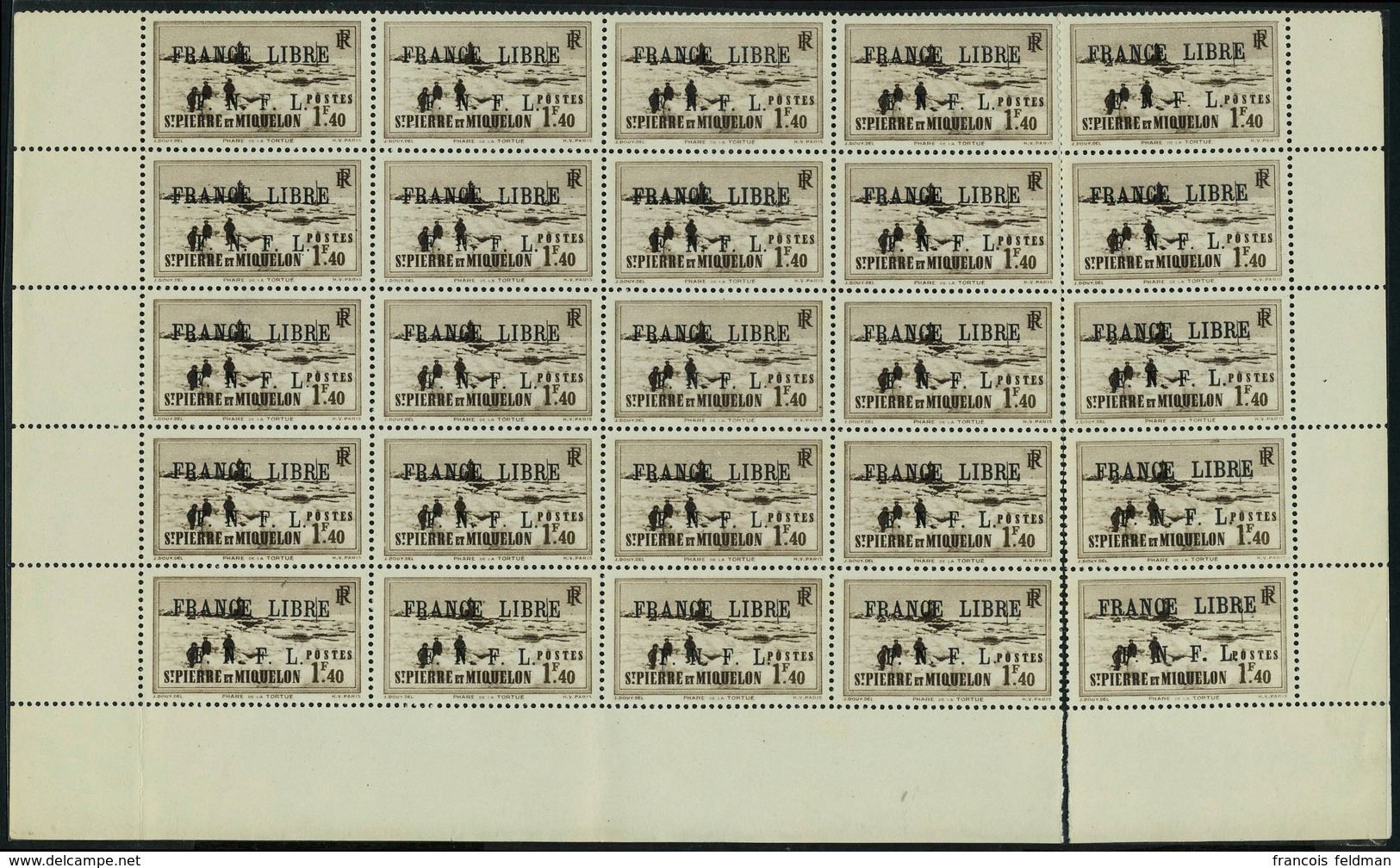 Neuf Sans Charnière N° 265, 1.40 France Libre, Feuille De 25ex T.B. Bande De 5ex Détachée - Autres & Non Classés