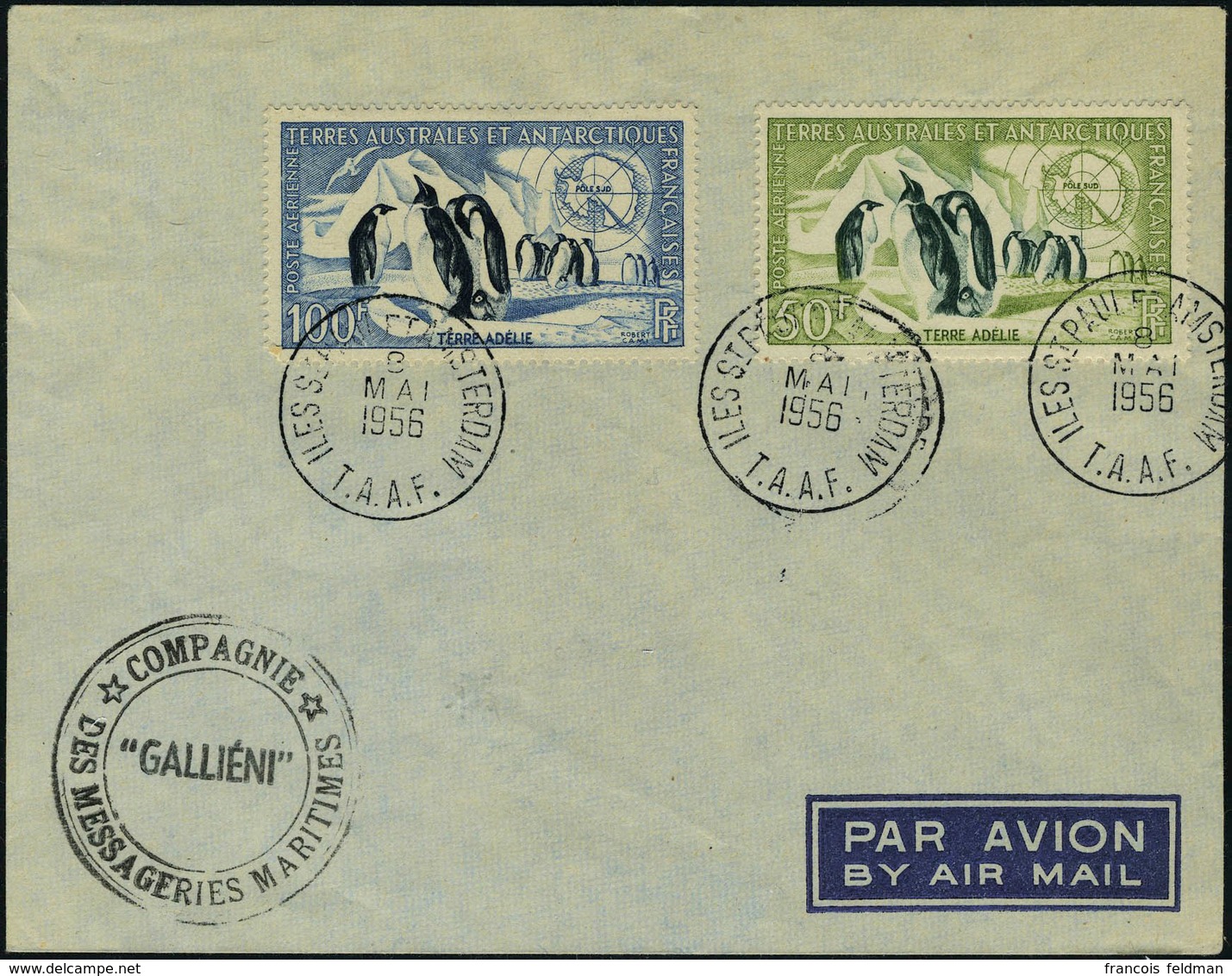 Lettre N° 2 + 3, Sur L Càd Iles St Paul Et Amsterdam TAAF 8 Mai 1956 Cachet Gallieni TB - Sonstige & Ohne Zuordnung