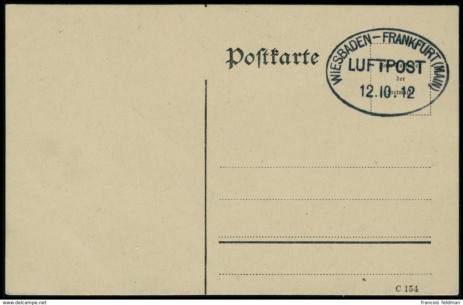 Lettre Zeppelin. C.P. N'ayant Pas Circulé Avec CàD Wiesbaden-Frankfurt (Main) Luftpost 12.10.12. Superbe. Cote Sieger - Other & Unclassified