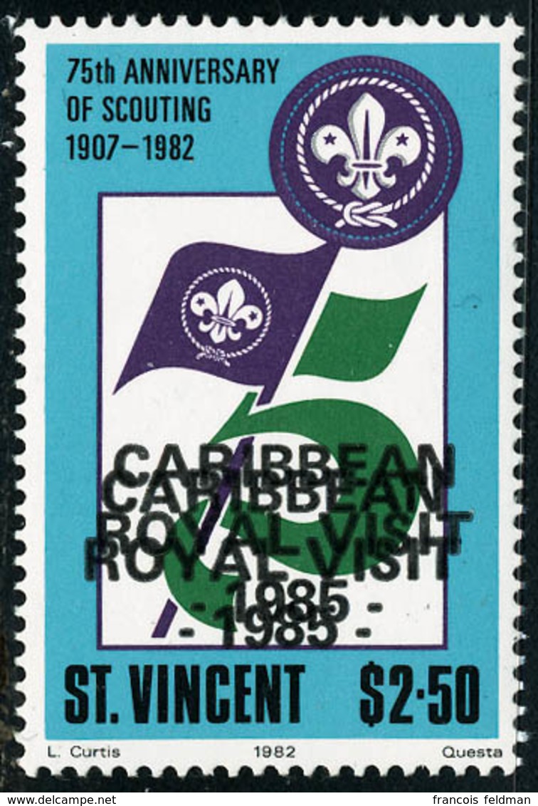 Neuf Sans Charnière N° 889, 2d50, 75è Anniversaire Du Scoutisme, Double Surcharge, Carribean Royal Visit 1985. T.B. - Autres & Non Classés