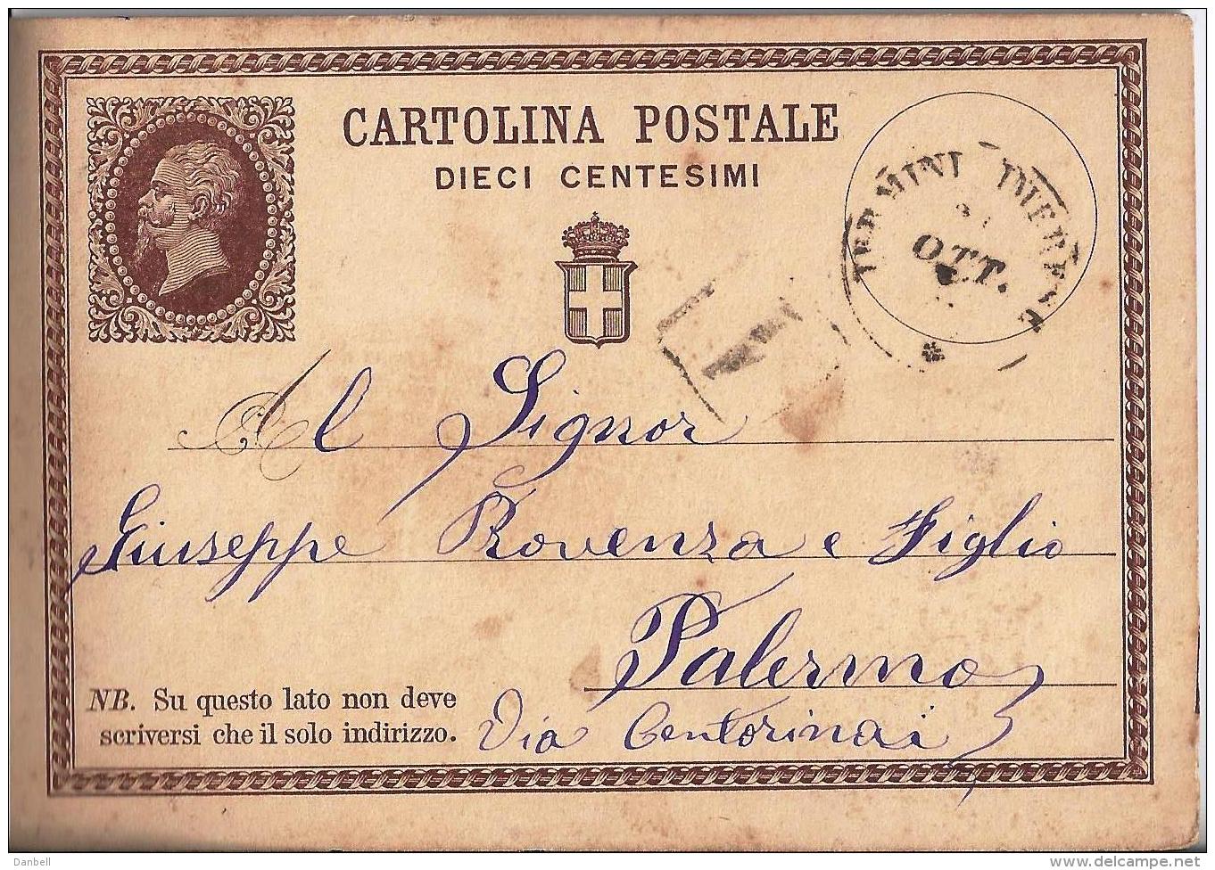 MG110) ITALIA REGNO 1877 - CP Vitt.Emanuele II - Timbro TERMINI IMERESE - Entero Postal