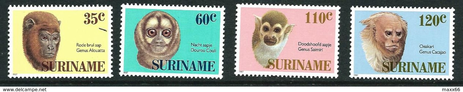 SURINAME MNH - 1987 Monkeys - Vari Cent - Michel SR 1194 1197 - Suriname