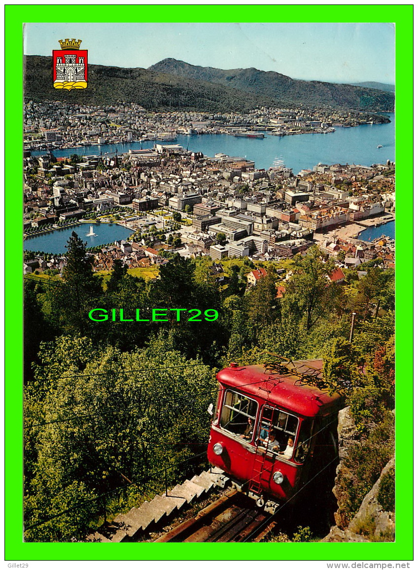 BERGEN, NORWAY - VIEW OF THE TOWN WITH THE FUNICULAR RAILWAY TO MOUNT FLOYEN - TRAVEL IN 1969 - - Norvège