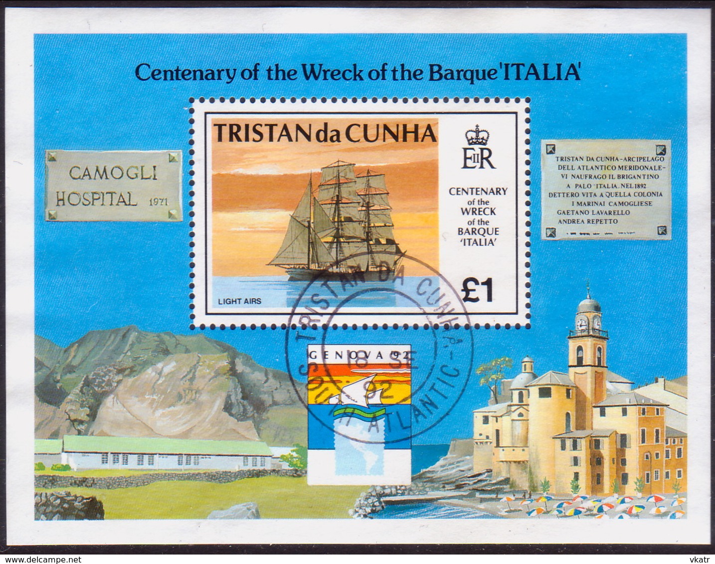 TRISTAN DA CUNHA 1992 SG #535-38 Compl.set+m/s Used Wreck Of Barque Italia - Tristan Da Cunha
