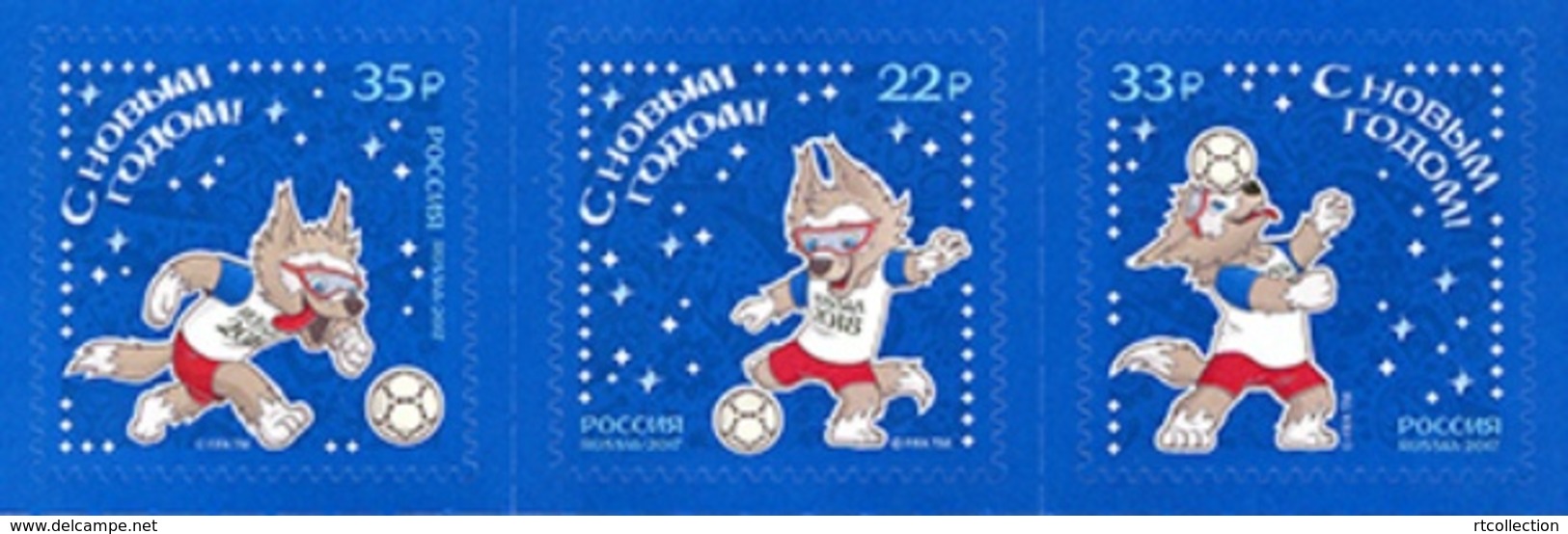 Russia 2017 Strip Of 3 Happy New Year FIFA 2018 World Cup Soccer Football Games Sports Celebrations Holiday Stamps MNH - 2018 – Rusia