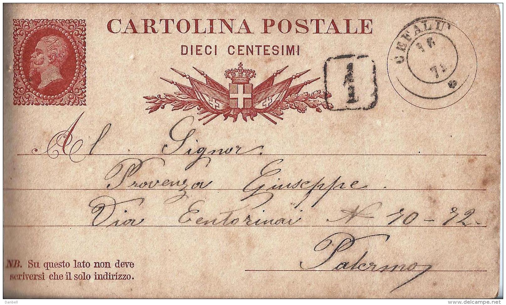 MG130) ITALIA REGNO- 1878 CP Vitt.Emanuele II Senza Cornice Timbro Doppio Cerchio CEFALU - Interi Postali