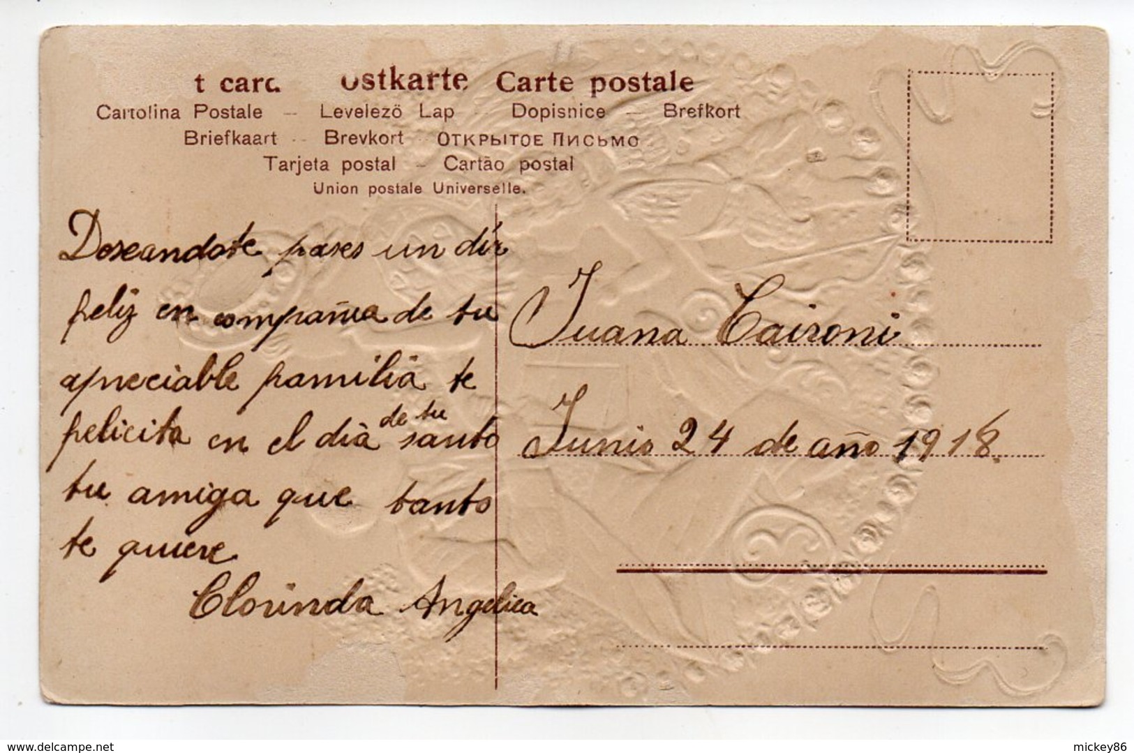 Carte Gaufrée ---1918---Homme ,femme Et Ange - Autres & Non Classés