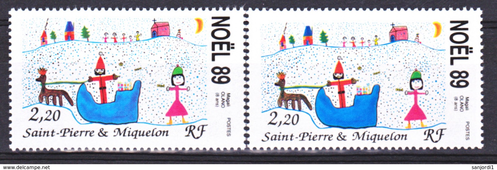 Saint Pierre Et Miquelon  512 Variété Orange Et Rouge Noel Dessins D'enfants Neuf ** MNH Sin Charmela - Sin Dentar, Pruebas De Impresión Y Variedades