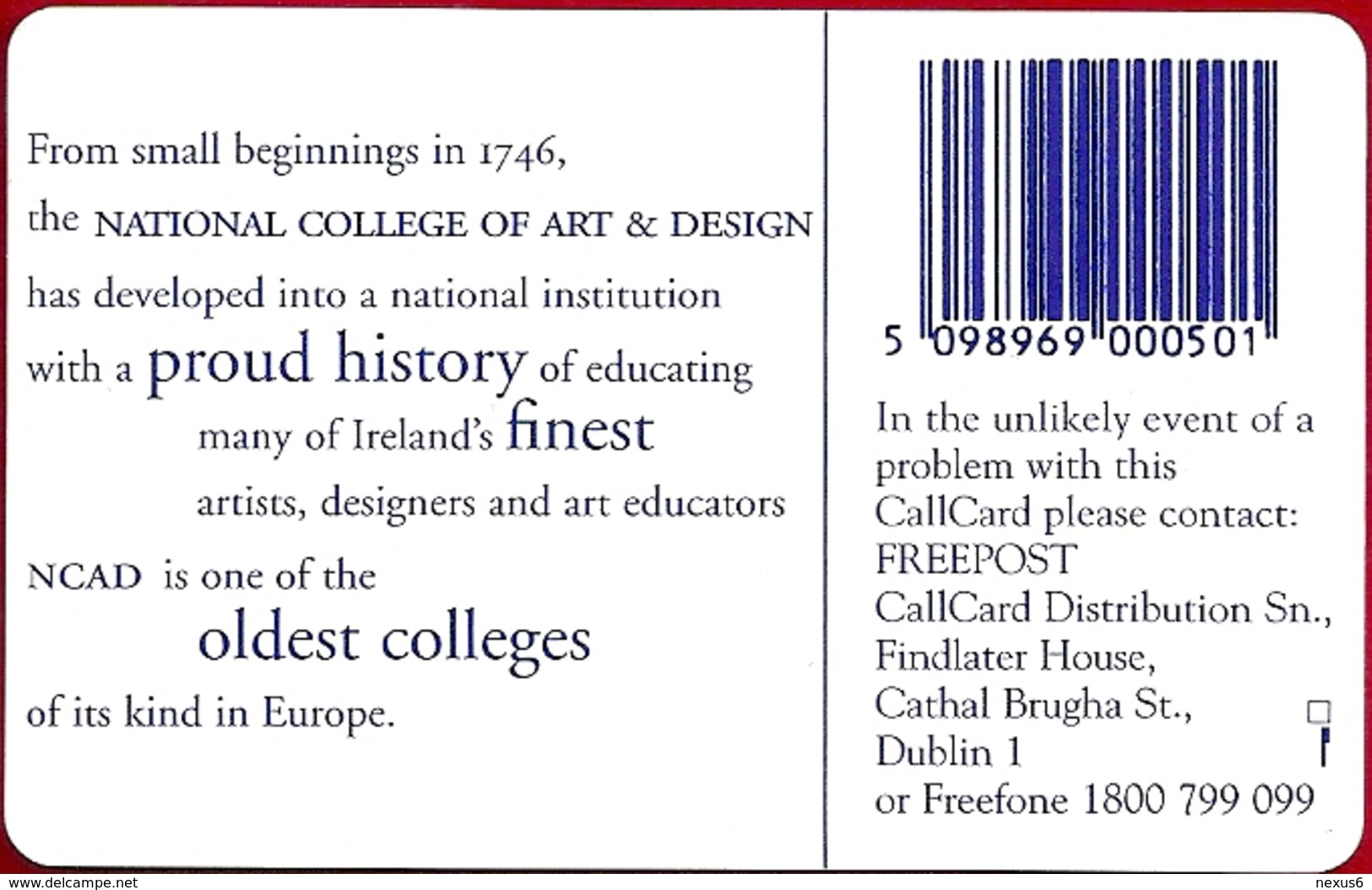 Ireland - Eircom - NCAD Celebrating 250 Years - 50Units, 02.1996, 30.000ex, Used - Irland