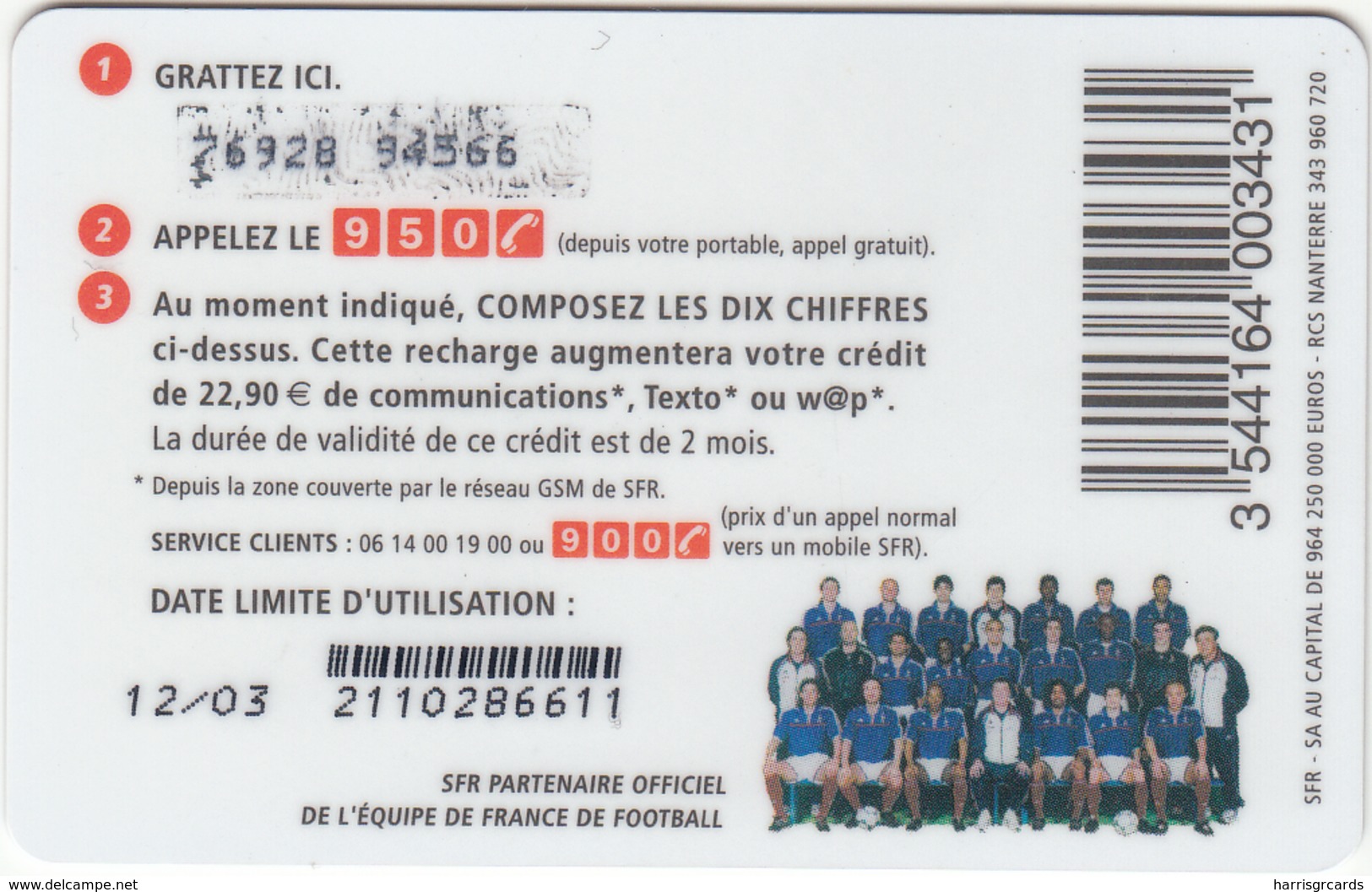 FRANCE - Equipe De France: Robert Pires, SFR Card , 22.90 € , Used - Sonstige & Ohne Zuordnung