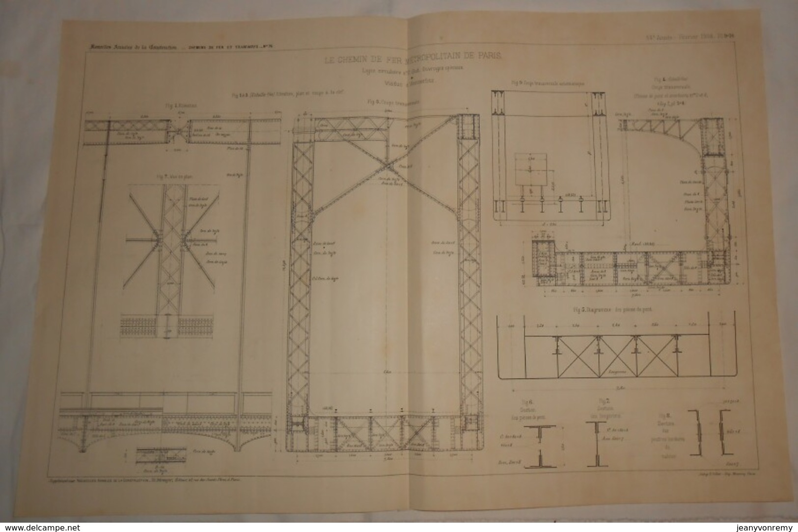 Plan Du Chemin De Fer Métropolitain De Paris. Viaduc D'Austerlitz. 1908 - Travaux Publics