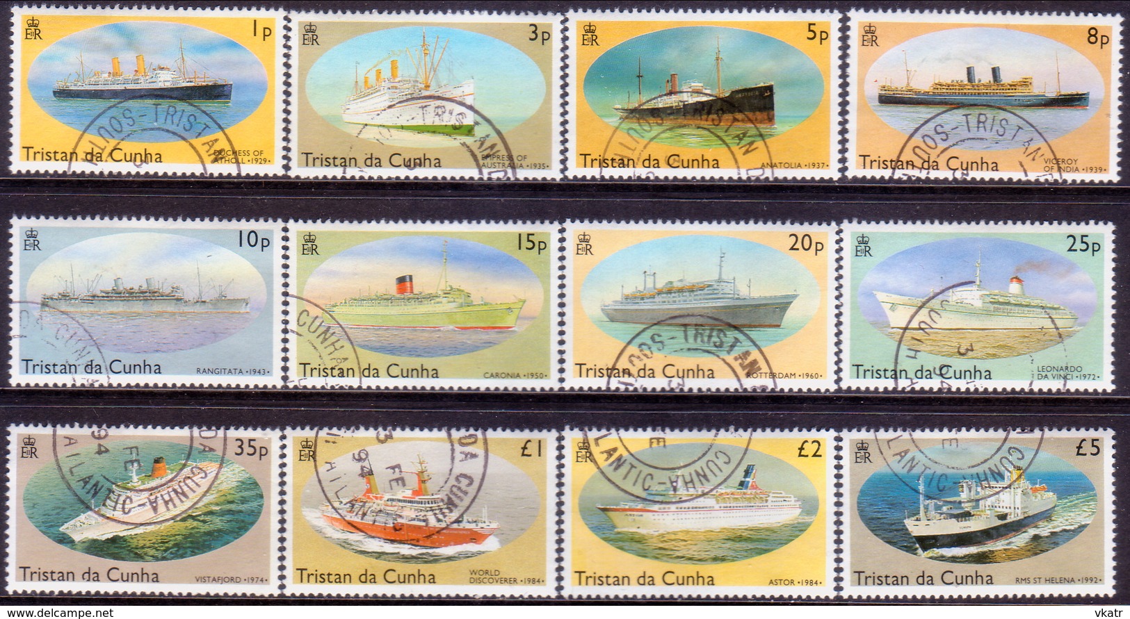 TRISTAN DA CUNHA 1994 SG #553-64 Compl.set Used Ships - Tristan Da Cunha