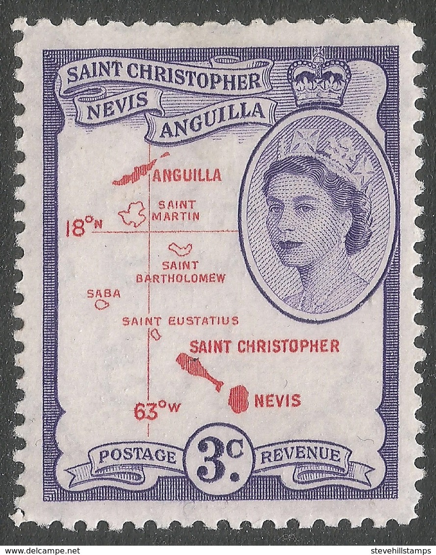 St Kitts-Nevis. 1954-63 QEII. 3c MH. SG 109 - St.Christopher-Nevis-Anguilla (...-1980)