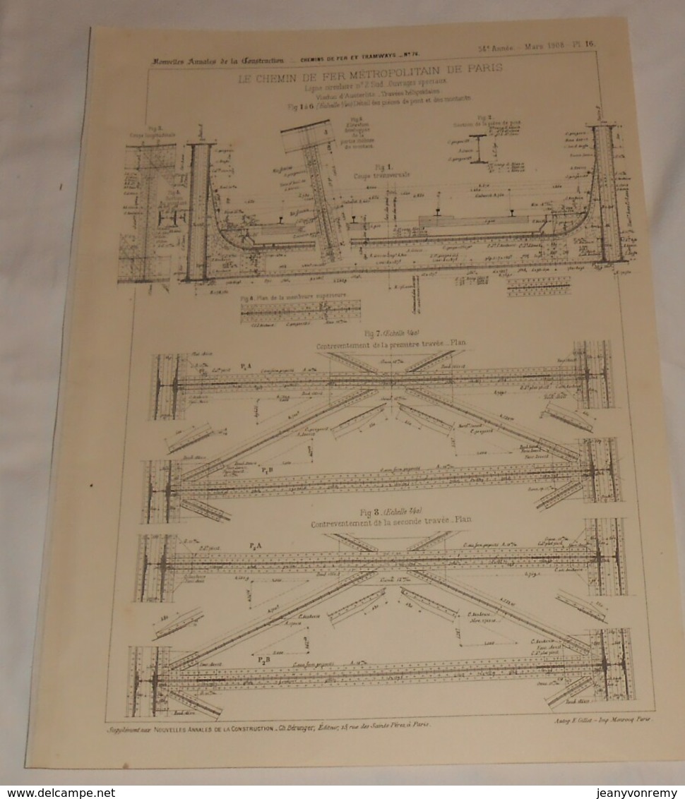 Plan Du Chemin De Fer Métropolitain De Paris. Viaduc D'Austerlitz. 1908 - Public Works