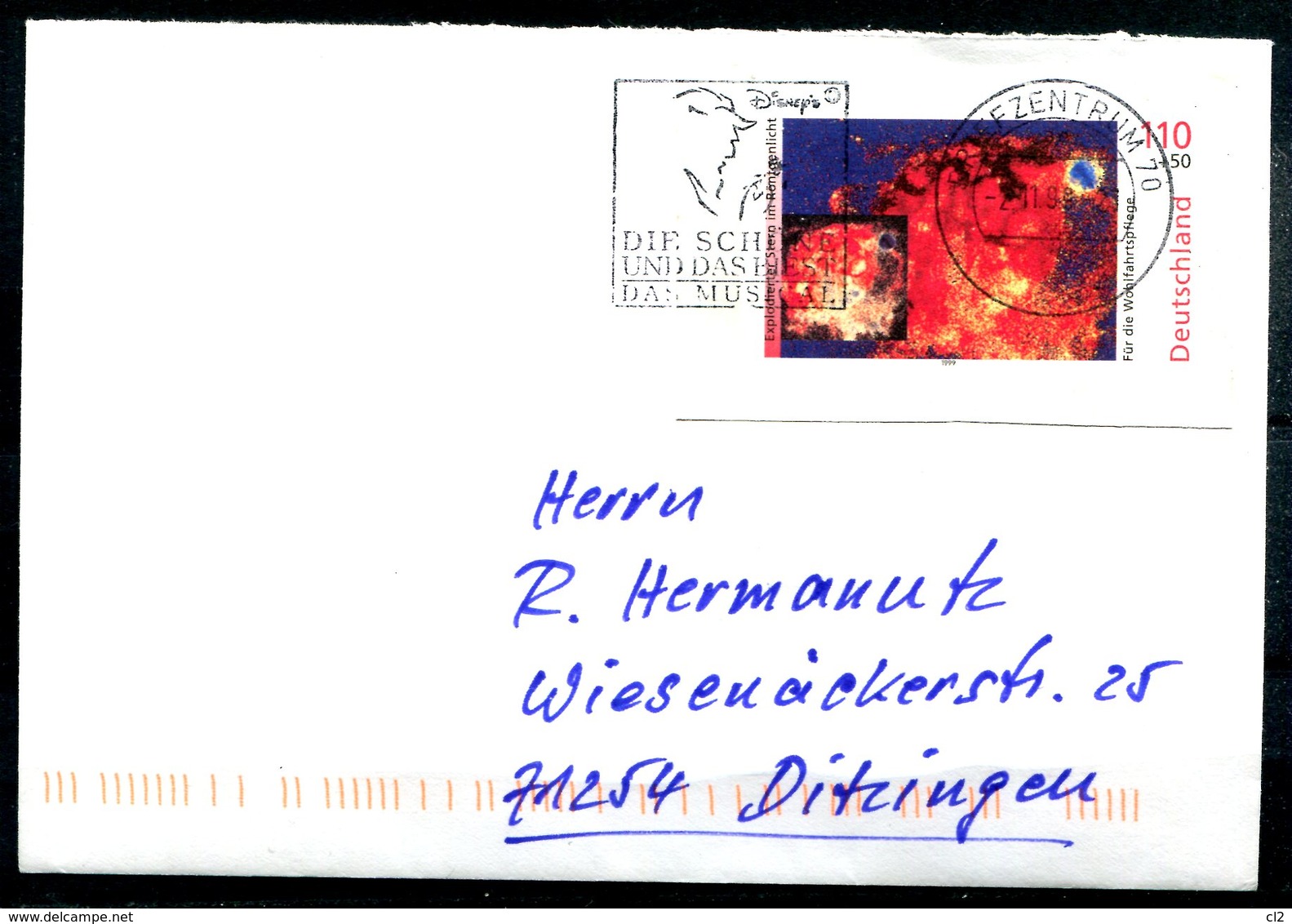 RFA - Brief Mit Ausgeschnittenem Sonderwerstempel Des USo 10 Gestempel Am 2.11.1999 Im Briefzentrum 70 - Sobres - Usados