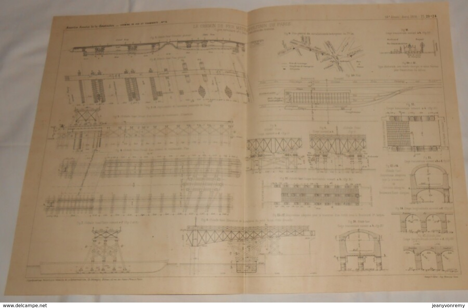 Plan Du Chemin De Fer Métropolitain De Paris. Viaduc D'Austerlitz. 1908 - Travaux Publics