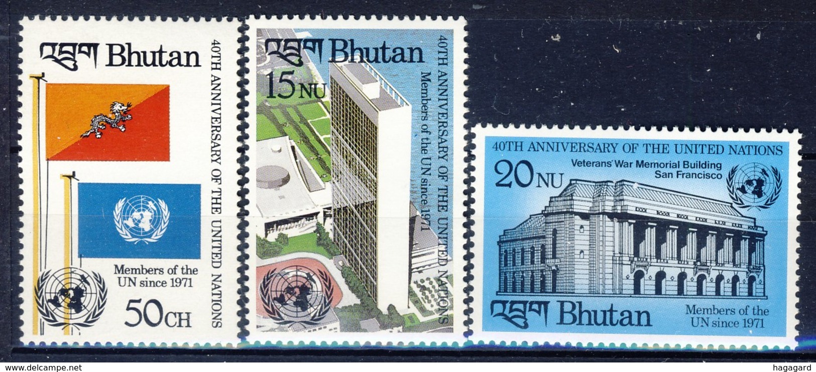 +Bhutan 1985. UN 40 Years. Michel 933-35. MNH(**) - Bhutan