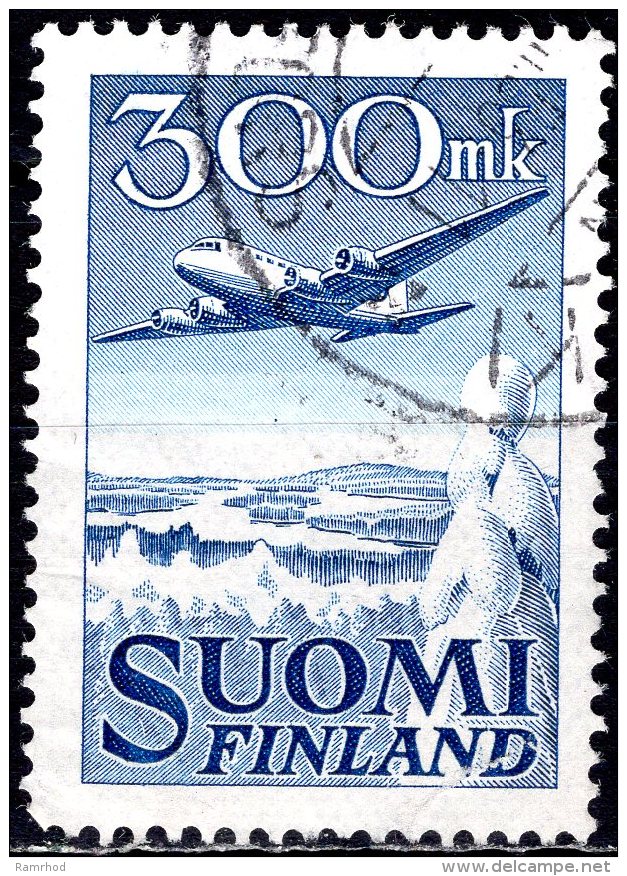 FINLAND 1950 Air. Douglas DC-6 - 300m - Blue FU - Used Stamps