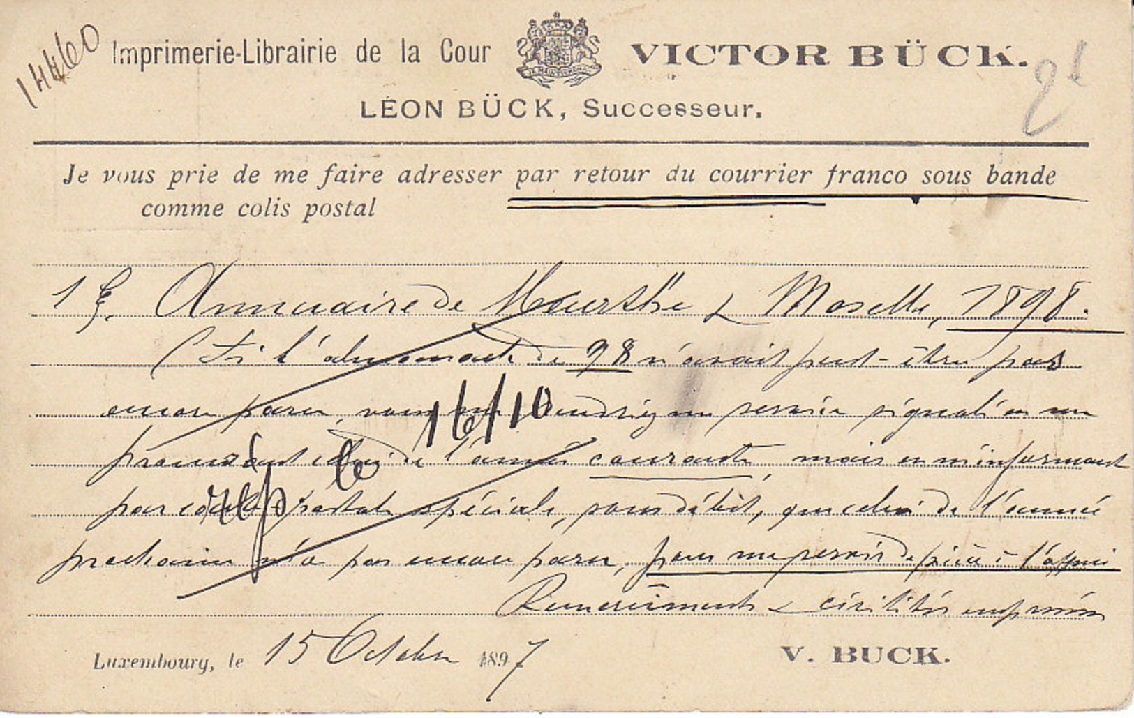 Luxembourg ,n° 63 + N° 73 Sur Bulletin De Commande De 1897 ,2 Scans - 1906 Guillaume IV